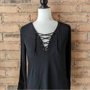Wilfred black lace up long sleeve blouse
